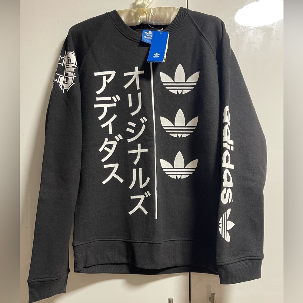 Adidas Men's Black Crewneck Sweater with White Graphics